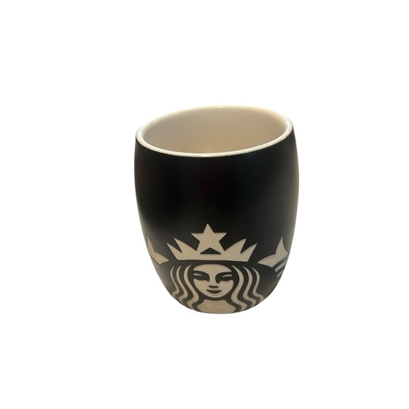 Starbucks 2011 Coffee Mug Barrel Matte Black White Etched Mermaid Siren Logo - Picture 2 of 5